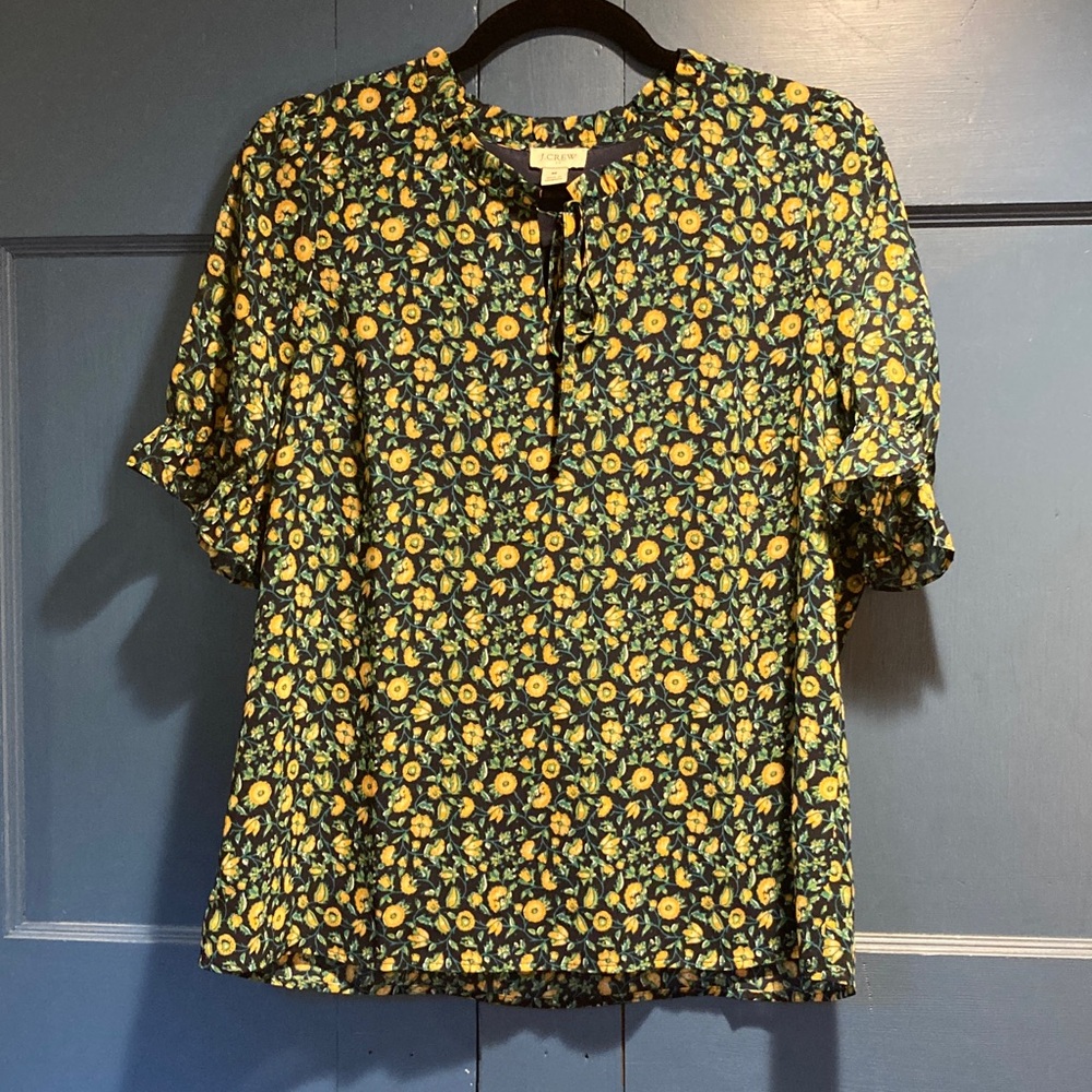 J. Crew Factory Floral Blouse in Yellow and Black